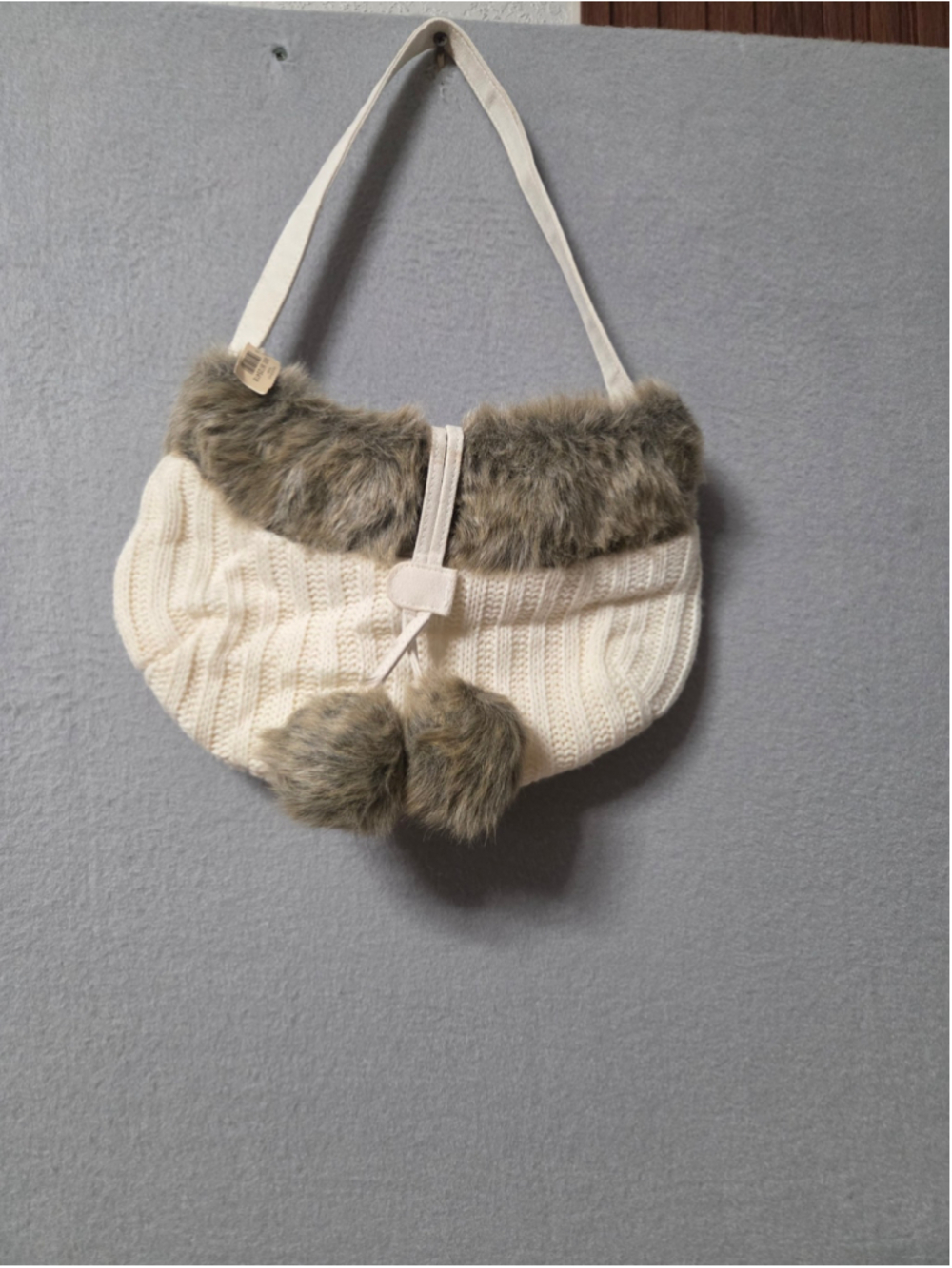Women's Bath & Body Works Faux Fur Knit Tote Bag One Size White Grey